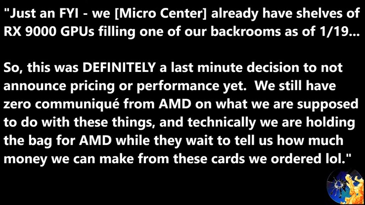 Secondo quanto riferito da Micro Center, le GPU RX 9000 sono in attesa di essere messe sugli scaffali dei negozi. (Fonte immagine: Moore's Law Is Dead)