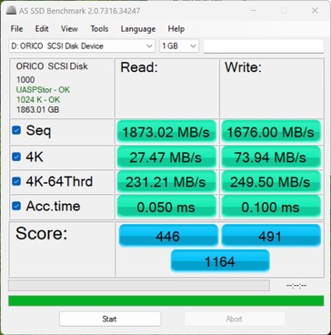 Porta: USB 3.2 (20 GBit) | Dimensione dei dati: 1 GB su Asus NUC 14 Pro+