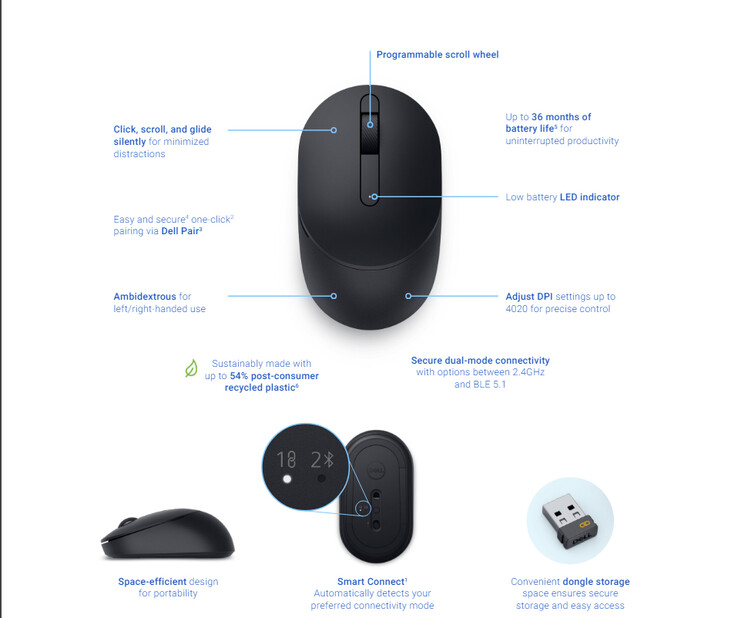 Punti salienti di Dell Silent Mouse MS355 (Fonte: Dell)