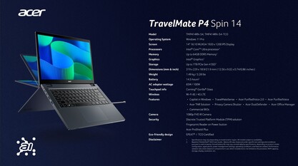 Acer TravelMate P4 Spin 14: Specifiche. (Fonte: Acer)