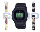 Il Casio x Undefeated G-Shock DWE-5600UD-1, con il cinturino mimetico da deserto (a sinistra) e il cinturino mimetico da bosco (a destra). (Fonte: Casio)