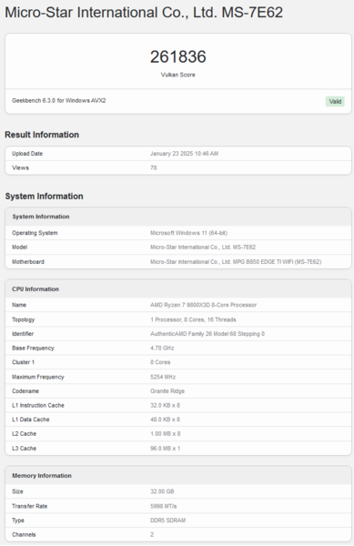 GeForce RTX 5080 Vulkan (fonte: Geekbench)