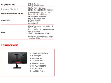 MSI MAG 274QRF QD E2: Specifiche tecniche, continua.