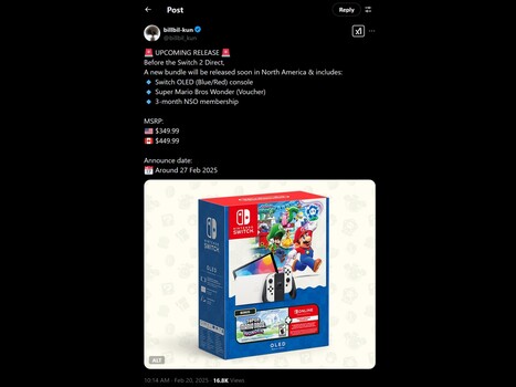 Foto trapelata del bundle OLED Mario Bros Wonder di Switch (Fonte immagine: account billbil-kun X)