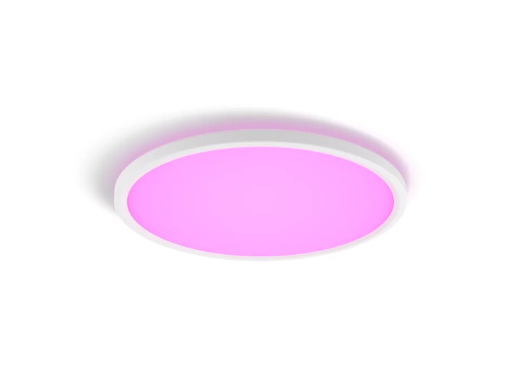 Il pannello LED rotondo da soffitto Philips Hue Tento, Bianco e Color Ambiance, Cornice bianca, 42,1 cm. (Fonte: Philips Hue)