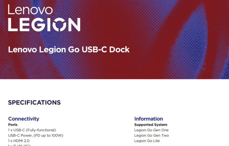 La voce Sistema supportato nella brochure 'Compatibilità Dock' elenca Lenovo Legion Go Gen Two accanto a Gen One e Go Lite. (Fonte: Lenovo)